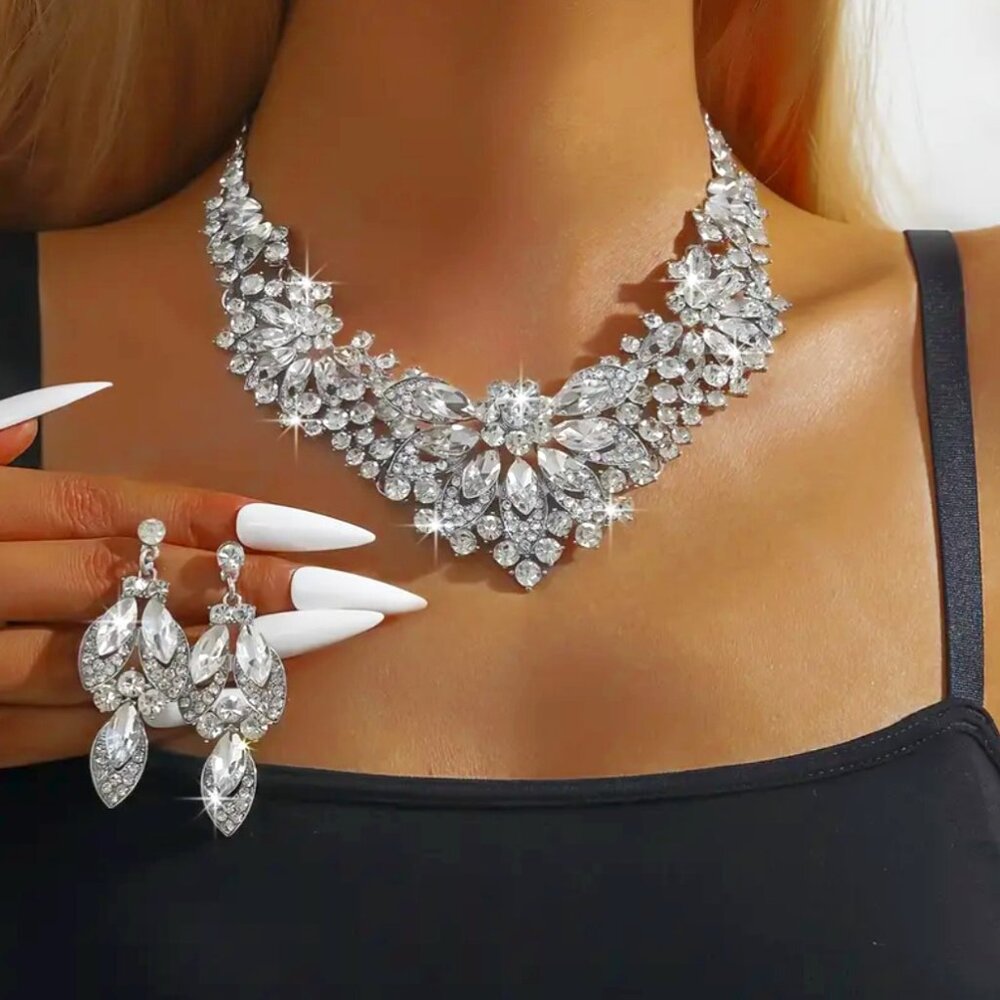 Callie Lives Silver White Princess Rhinestone Necklace
